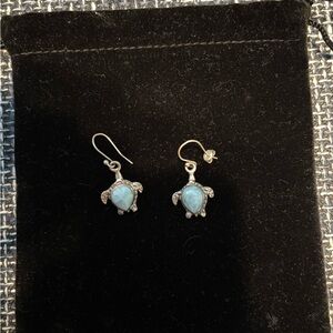 Silver Marahlago Turtle Earrings with Blue Accents